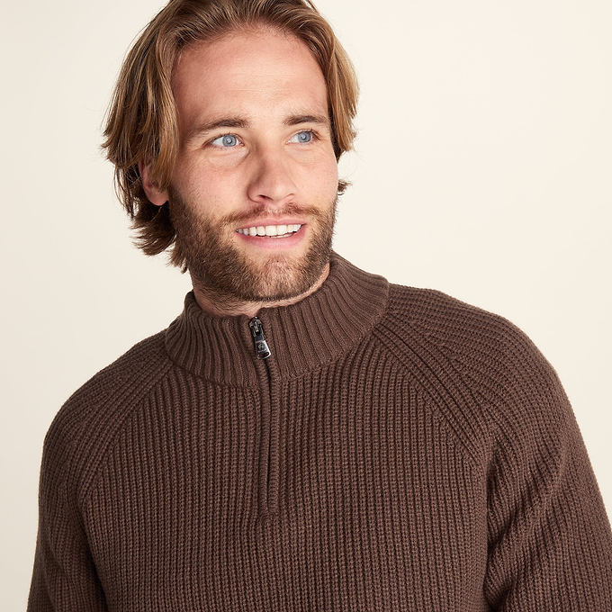 Glen Mens Chunky Knitted Zip Neck Jumper - Chestnut Brown