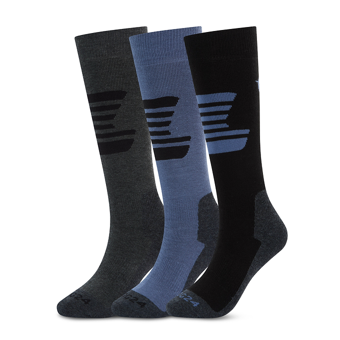 Glenshee Mens 3 Pack Technical Ski Socks - Black/Dark Grey Marl/Smokey Blue