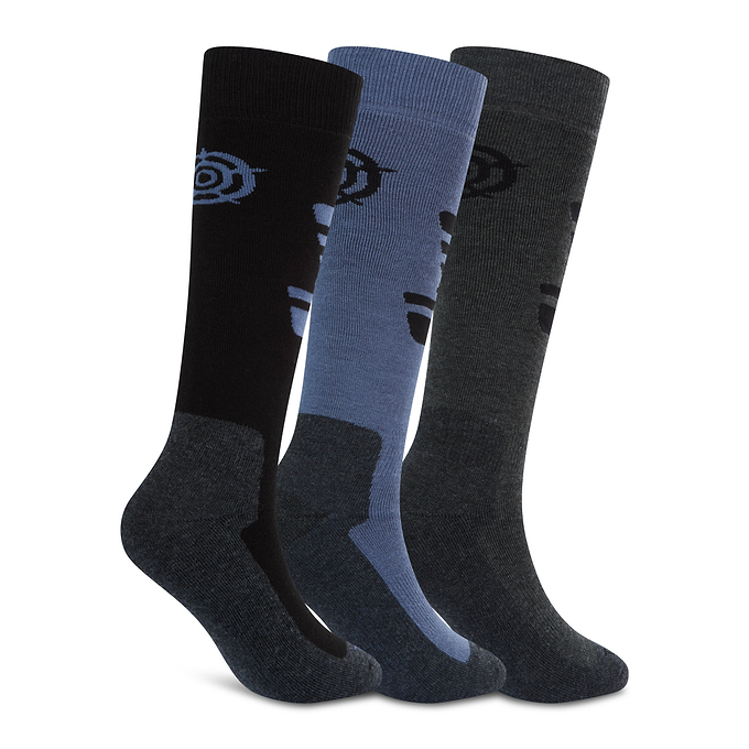 Glenshee Mens 3 Pack Technical Ski Socks - Black/Dark Grey Marl/Smokey Blue