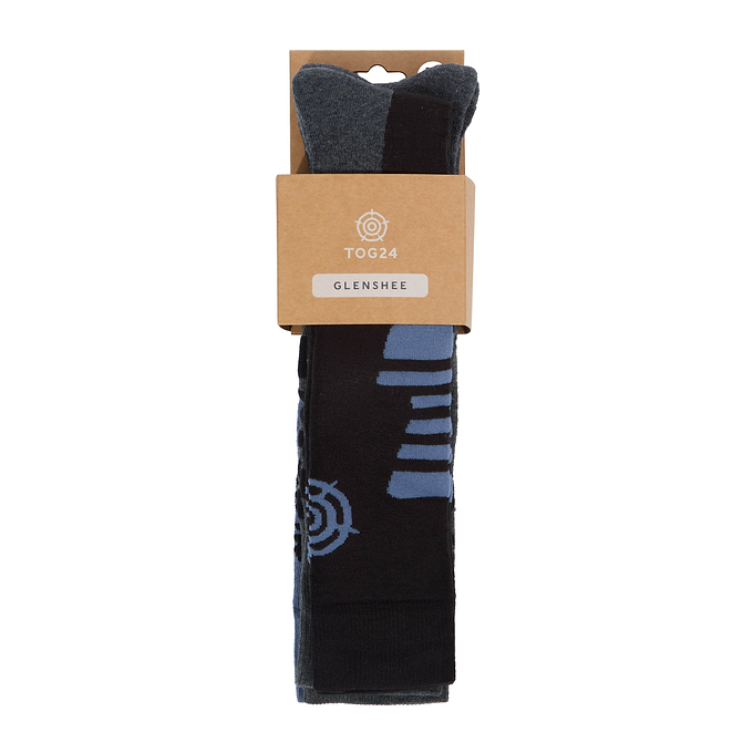 Glenshee Mens 3 Pack Technical Ski Socks - Black/Dark Grey Marl/Smokey Blue