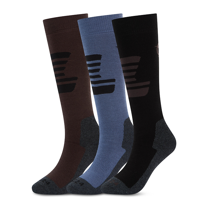 Glenshee Mens 3 Pack Technical Ski Socks - Black/Chocolate Brown/Smokey Blue