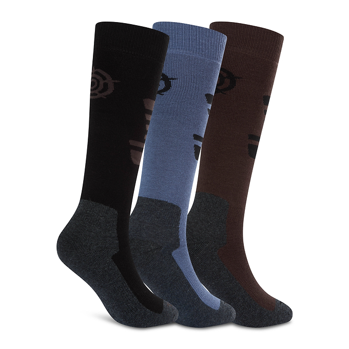 Glenshee Mens 3 Pack Technical Ski Socks - Black/Chocolate Brown/Smokey Blue