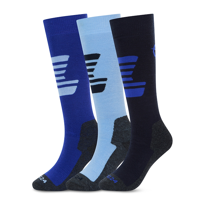 Glenshee Womens 3 Pack Technical Ski Socks - Dark Indigo/Cobalt Blue/Powder Blue