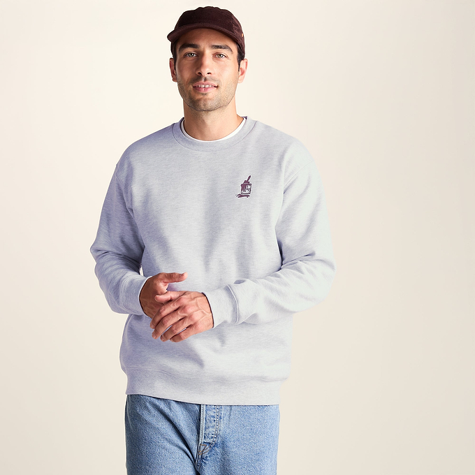 Graft Mens Supersoft Graphic Print Crew Neck Sweatshirt - Light Grey Melange
