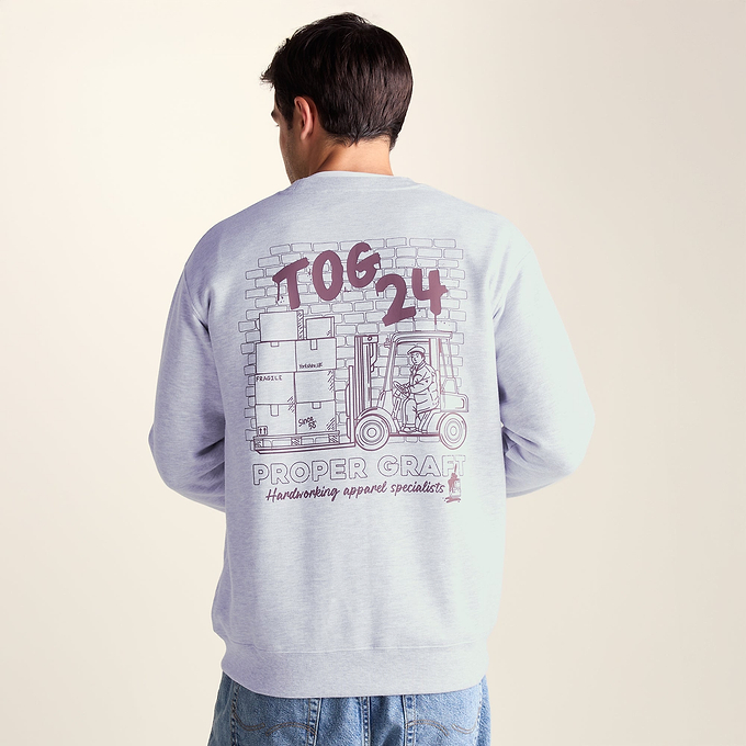 Graft Mens Supersoft Graphic Print Crew Neck Sweatshirt - Light Grey Melange