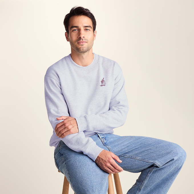 Graft Mens Supersoft Graphic Print Crew Neck Sweatshirt - Light Grey Melange