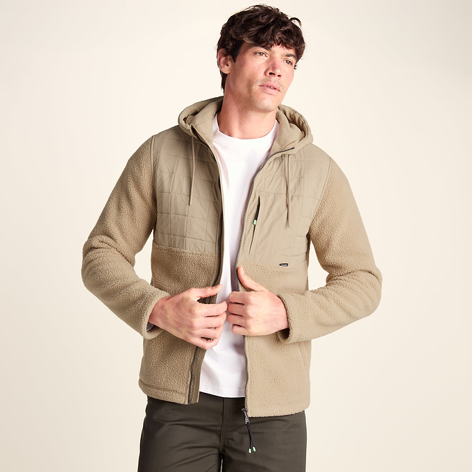Hare Mens Padded Sherpa Hooded Jacket - Light Sand