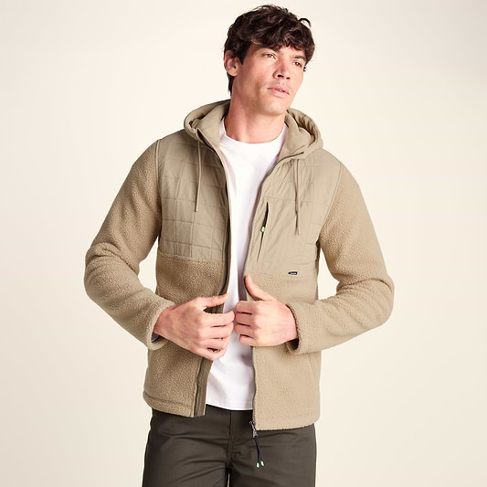 Hare Mens Padded Sherpa Hooded Jacket - Light Sand
