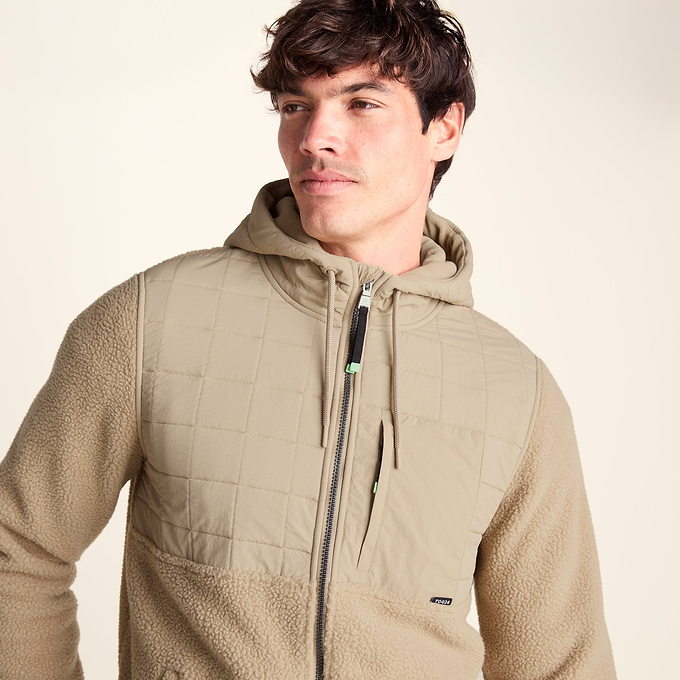Hare Mens Padded Sherpa Hooded Jacket - Light Sand