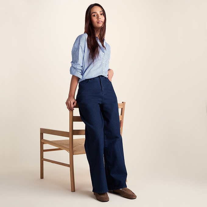 Harriet Womens High Rise Wide Leg Jeans - Indigo Blue