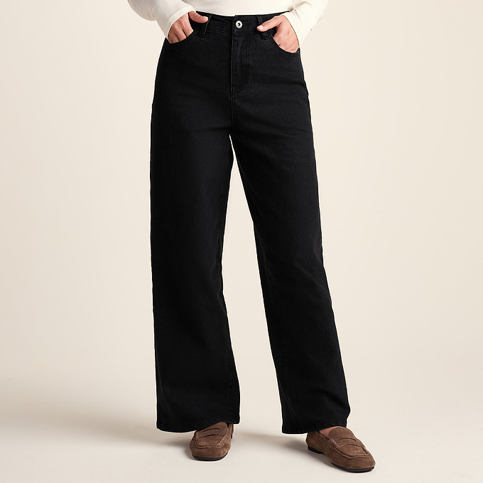 Harriet Womens High Rise Wide Leg Jeans - Black Denim