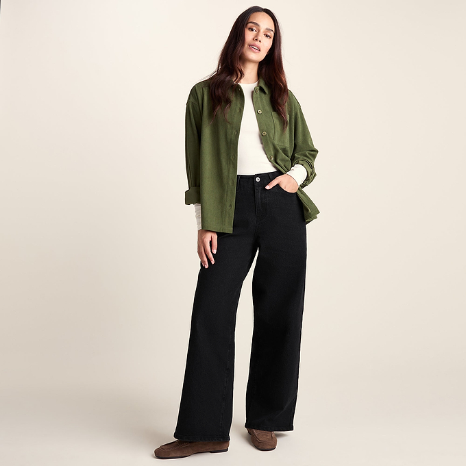 Harriet Womens High Rise Wide Leg Jeans - Black Denim