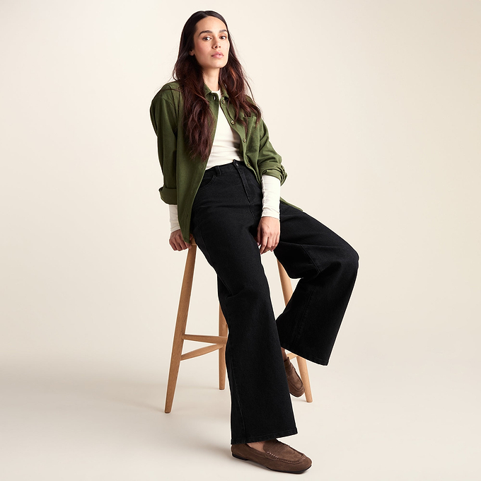 Harriet Womens High Rise Wide Leg Jeans - Black Denim