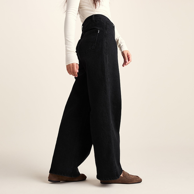 Harriet Womens High Rise Wide Leg Jeans - Black Denim