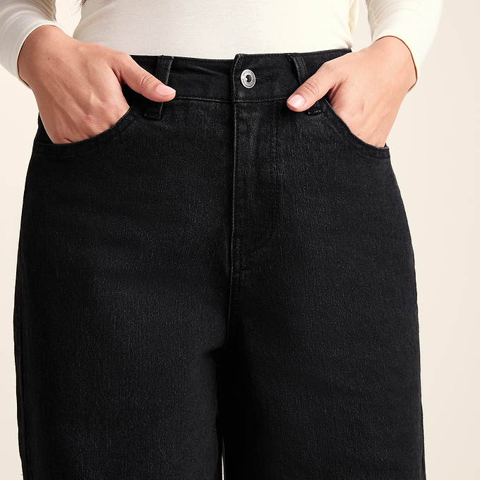 Harriet Womens High Rise Wide Leg Jeans - Black Denim