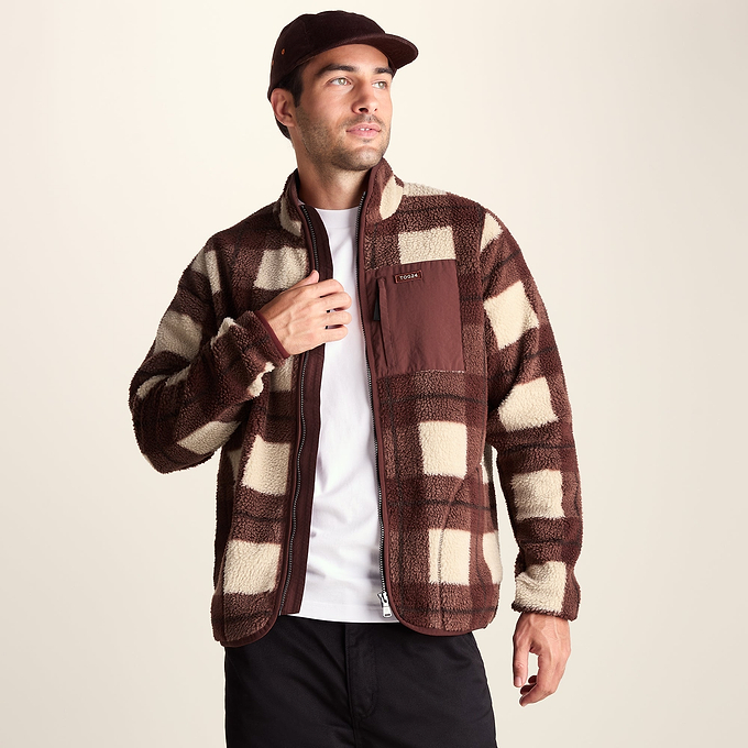 Haxwell Mens Sherpa Fleece - Chestnut Brown Check
