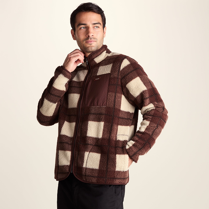 Haxwell Mens Sherpa Fleece - Chestnut Brown Check