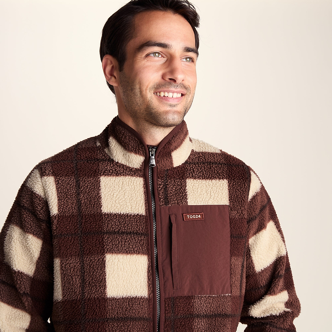 Haxwell Mens Sherpa Fleece - Chestnut Brown Check