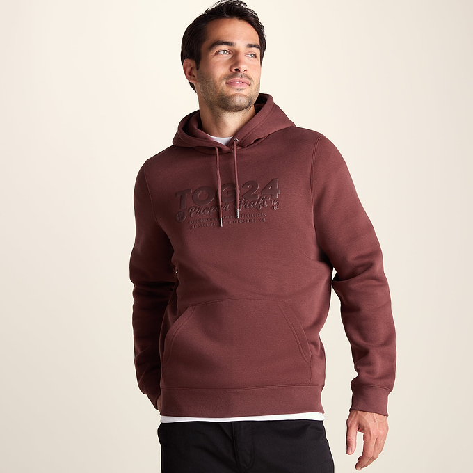 Hazelhurst Mens Supersoft Heavyweight Graphic Print Hoodie - Burnt Caramel
