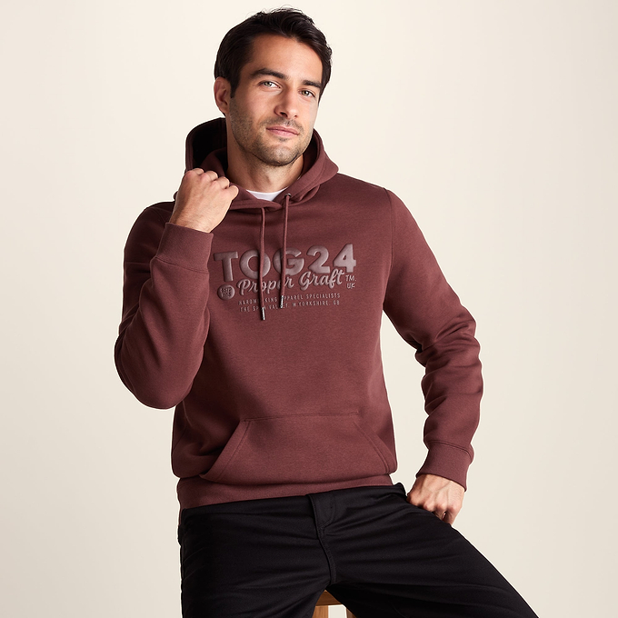 Hazelhurst Mens Supersoft Heavyweight Graphic Print Hoodie - Burnt Caramel