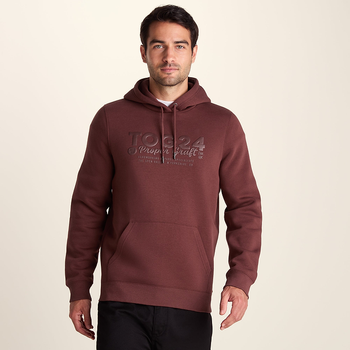Hazelhurst Mens Supersoft Heavyweight Graphic Print Hoodie - Burnt Caramel