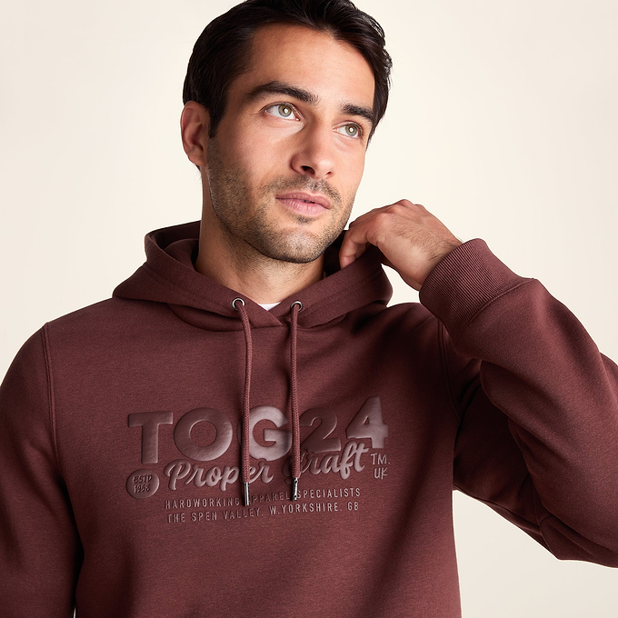 Hazelhurst Mens Supersoft Heavyweight Graphic Print Hoodie - Burnt Caramel