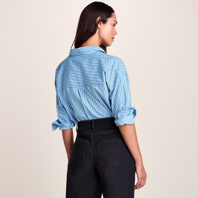 Helena Womens Oversized 100% Cotton Long Sleeve Shirt - Cobalt Blue Stripe