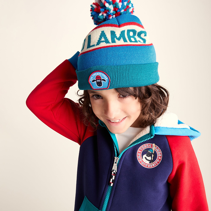 Herik Shaun the Sheep Kids Knitted Beanie Pom Pom Hat - Peacock Green/Bondi Blue