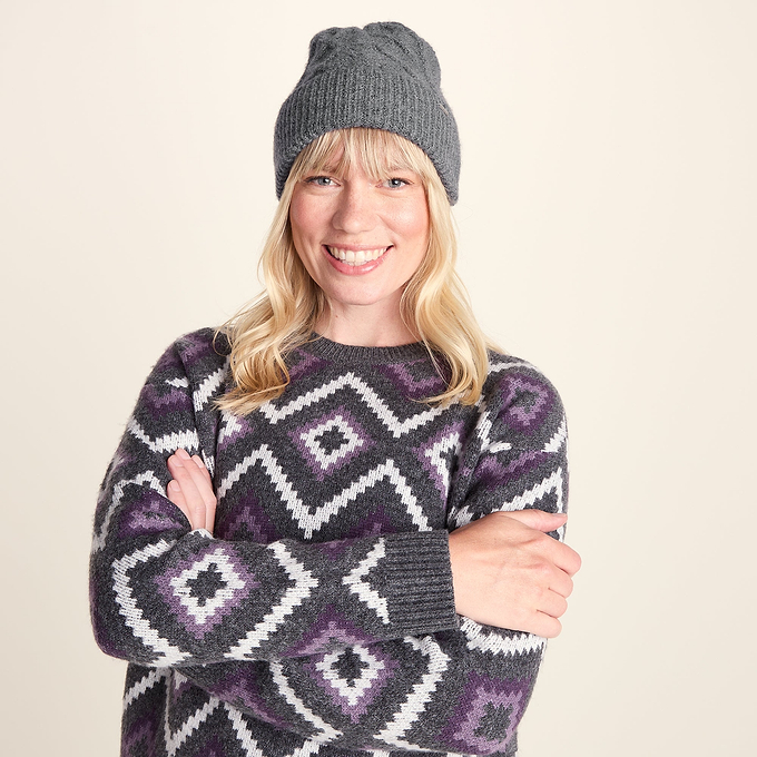 Janice Supersoft Cable Knit Beanie - Light Grey Melange