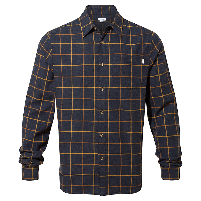 Jarvis Mens Long Sleeve Cotton Flannel Shirt - Dark Indigo Marl Check
