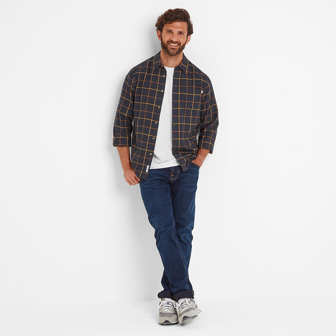 Jarvis Mens Long Sleeve Cotton Flannel Shirt - Dark Indigo Marl Check