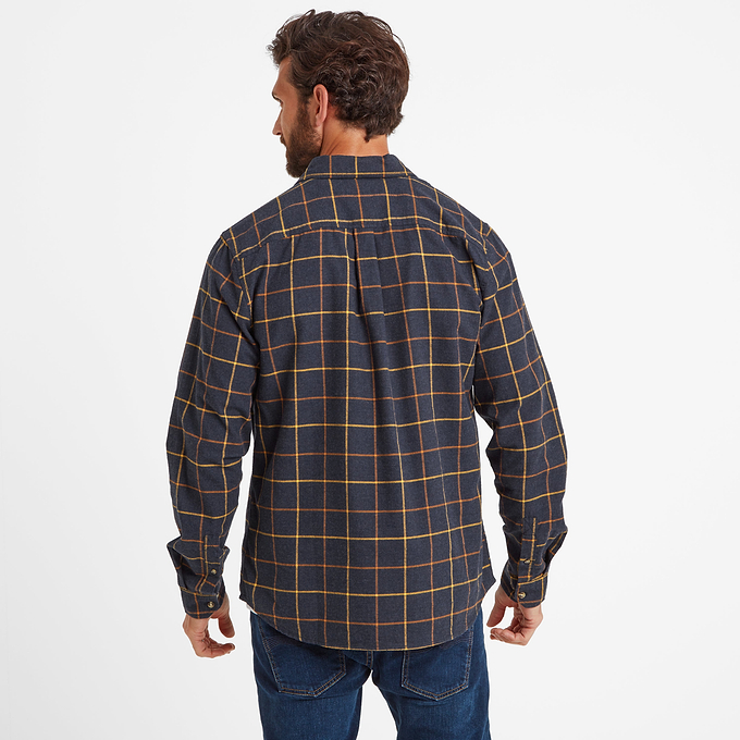 Jarvis Mens Long Sleeve Cotton Flannel Shirt - Dark Indigo Marl Check