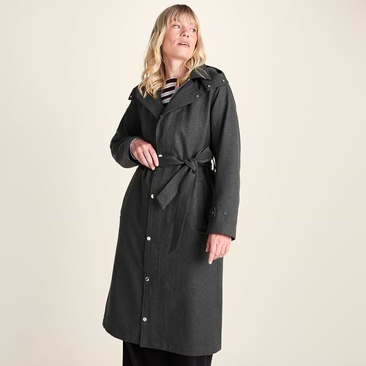 Jemima Womens Waterproof Longline Belted Trench Coat - Charcoal Melange