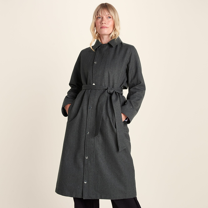 Jemima Womens Waterproof Longline Belted Trench Coat - Charcoal Melange