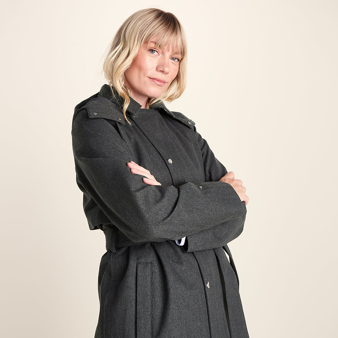 Jemima Womens Waterproof Longline Belted Trench Coat - Charcoal Melange
