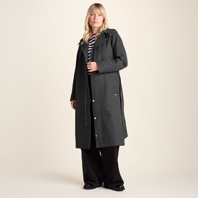 Jemima Womens Waterproof Longline Belted Trench Coat - Charcoal Melange