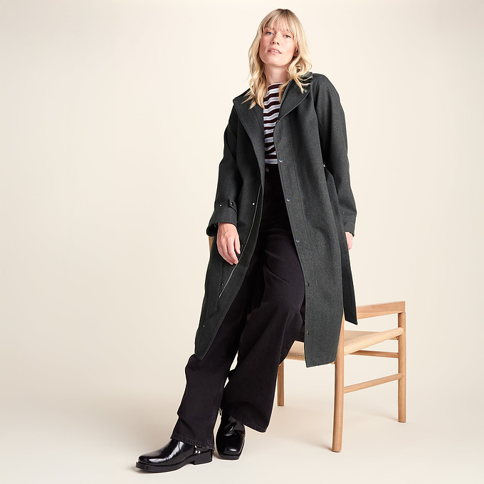 Jemima Womens Waterproof Longline Belted Trench Coat - Charcoal Melange