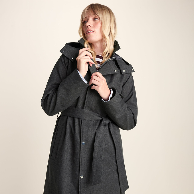 Jemima Womens Waterproof Longline Belted Trench Coat - Charcoal Melange