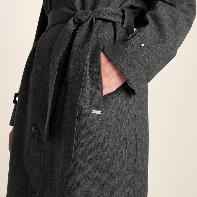 Jemima Womens Waterproof Longline Belted Trench Coat - Charcoal Melange