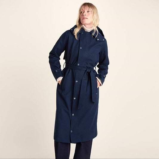 Jemima Womens Waterproof Longline Belted Trench Coat - Navy Melange