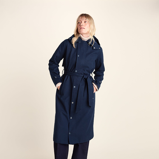 Jemima Womens Waterproof Longline Belted Trench Coat - Navy Melange