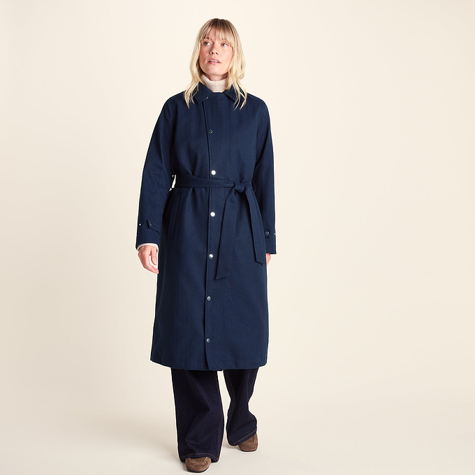 Jemima Womens Waterproof Longline Belted Trench Coat - Navy Melange