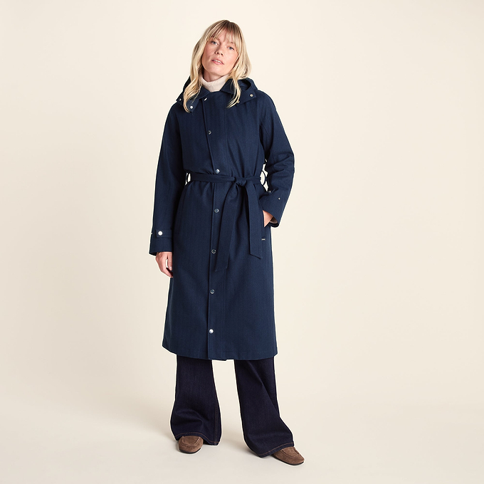 Jemima Womens Waterproof Longline Belted Trench Coat - Navy Melange