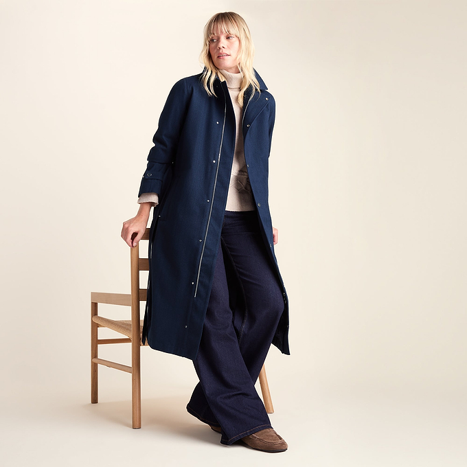 Jemima Womens Waterproof Longline Belted Trench Coat - Navy Melange