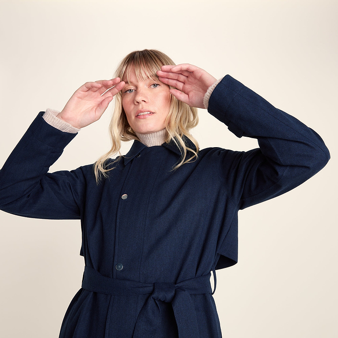 Jemima Womens Waterproof Longline Belted Trench Coat - Navy Melange