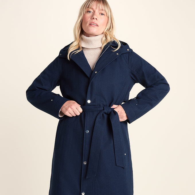 Jemima Womens Waterproof Longline Belted Trench Coat - Navy Melange