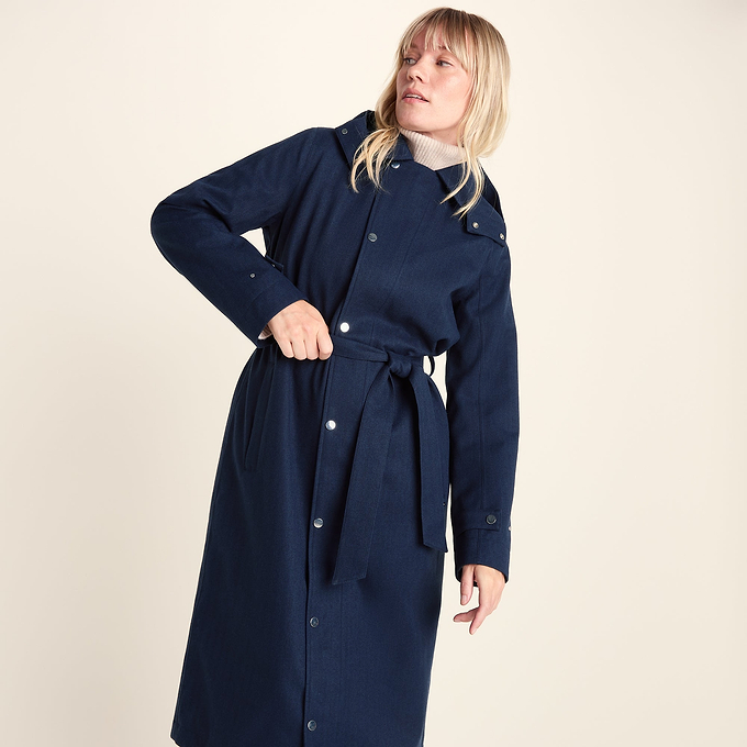 Jemima Womens Waterproof Longline Belted Trench Coat - Navy Melange