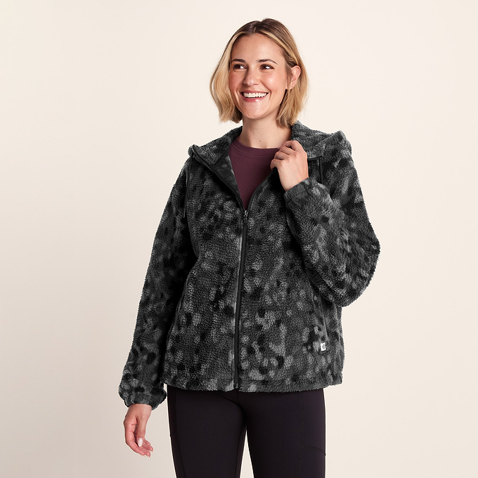 Joanna Womens Relaxed Fit Sherpa Fleece - Black Pebble Print