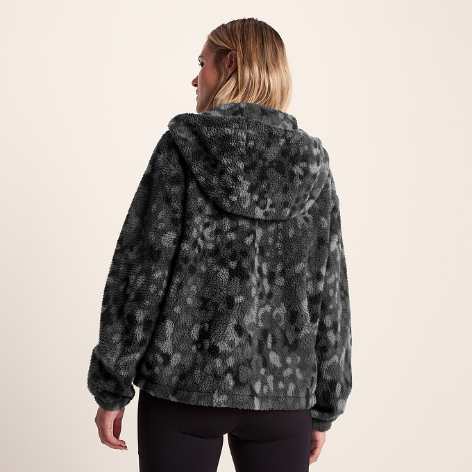 Joanna Womens Relaxed Fit Sherpa Fleece - Black Pebble Print