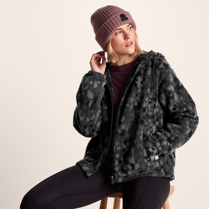 Joanna Womens Relaxed Fit Sherpa Fleece - Black Pebble Print